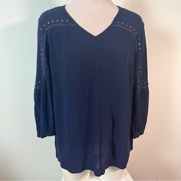 Como Vintage Tops - Como Vintage Gold Embellished Relaxed Blouse